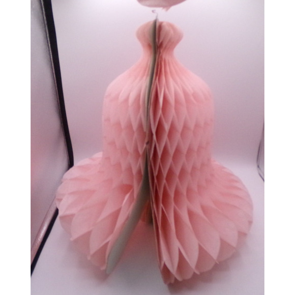 Lot of 5 Vintage Pink Honeycomb Bell Pink Paper Wedding Bells Decorations tissue - Picture 7 of 10